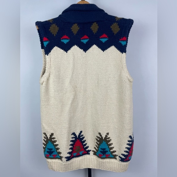 Jason Younger Cream Blue Aztec Western Print Knit Vest - Picture 4 of 7